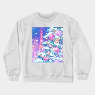 Christmas Tree and night Tokyo city Crewneck Sweatshirt